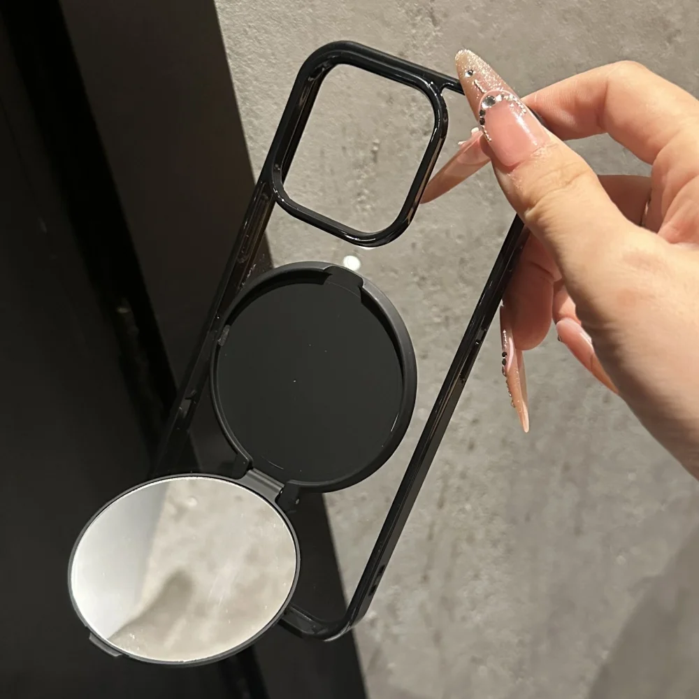 Invisible Flip Makeup Mirror Stand Holder Case For iPhone 17 15 16 Pro Max Plus 14 13 12 11 Air Acrylic Shockproof Bumper Cover