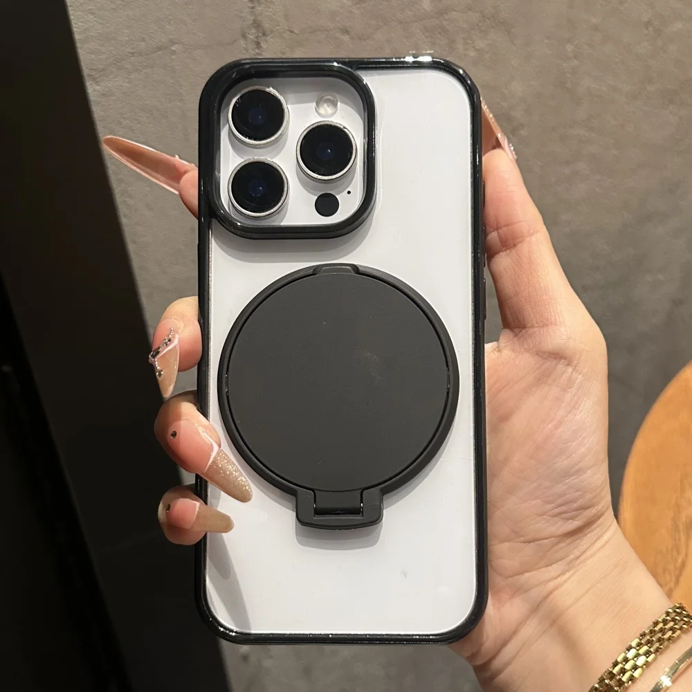 Invisible Flip Makeup Mirror Stand Holder Case For iPhone 17 15 16 Pro Max Plus 14 13 12 11 Air Acrylic Shockproof Bumper Cover