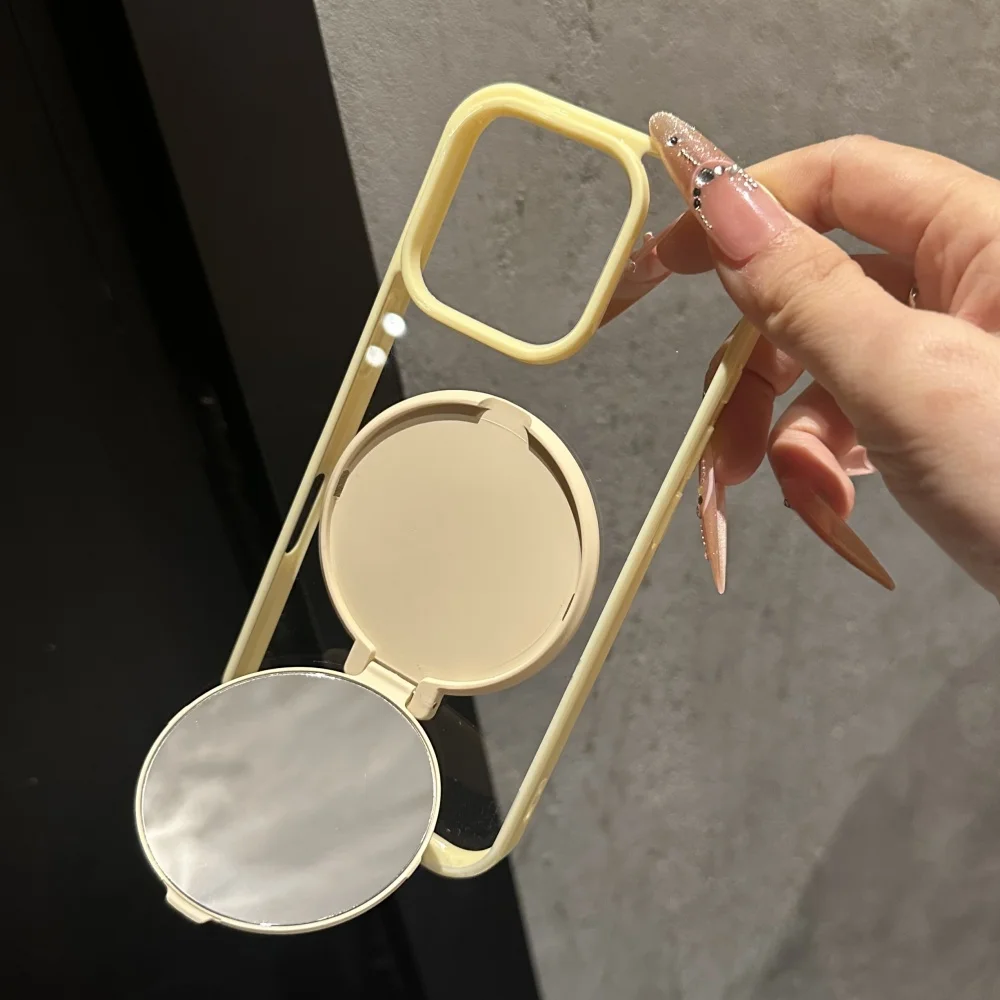 Invisible Flip Makeup Mirror Stand Holder Case For iPhone 17 15 16 Pro Max Plus 14 13 12 11 Air Acrylic Shockproof Bumper Cover