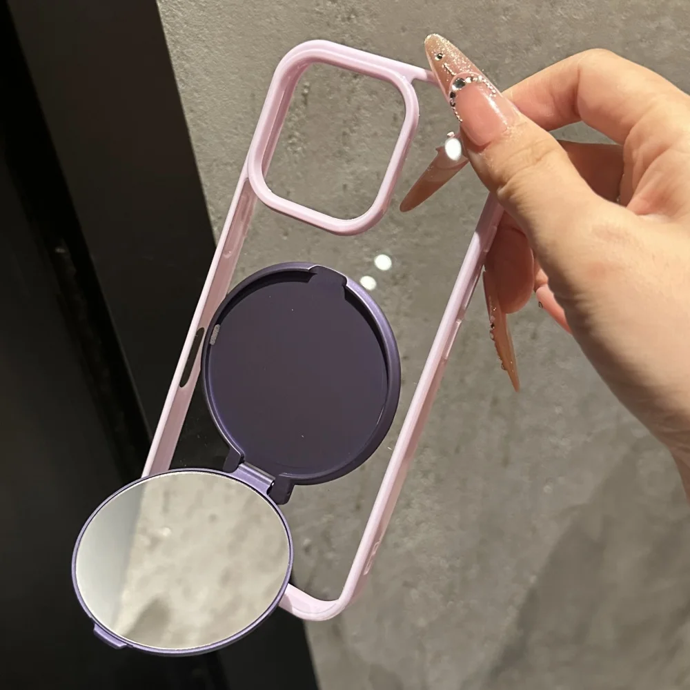 Invisible Flip Makeup Mirror Stand Holder Case For iPhone 17 15 16 Pro Max Plus 14 13 12 11 Air Acrylic Shockproof Bumper Cover