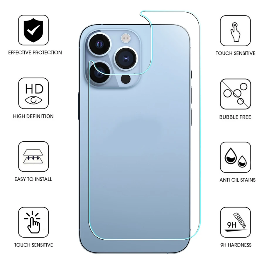 4in1[2 Back Glass + 2 Lens Glass] Clear Phone Tempered Glass For iPhone 16 15 14 Plus 13 12 Mini 11 Pro Max Back Screen Film