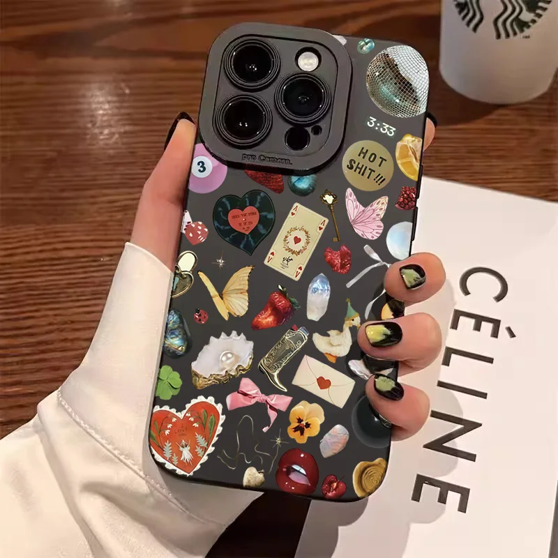 Fashion Black Collage Pattern Eye Design Phone Case For iPhone 17 11 12 13 14 15 16 Pro Max 16E XS X XR 7 8 Plus SE2 Soft Cover