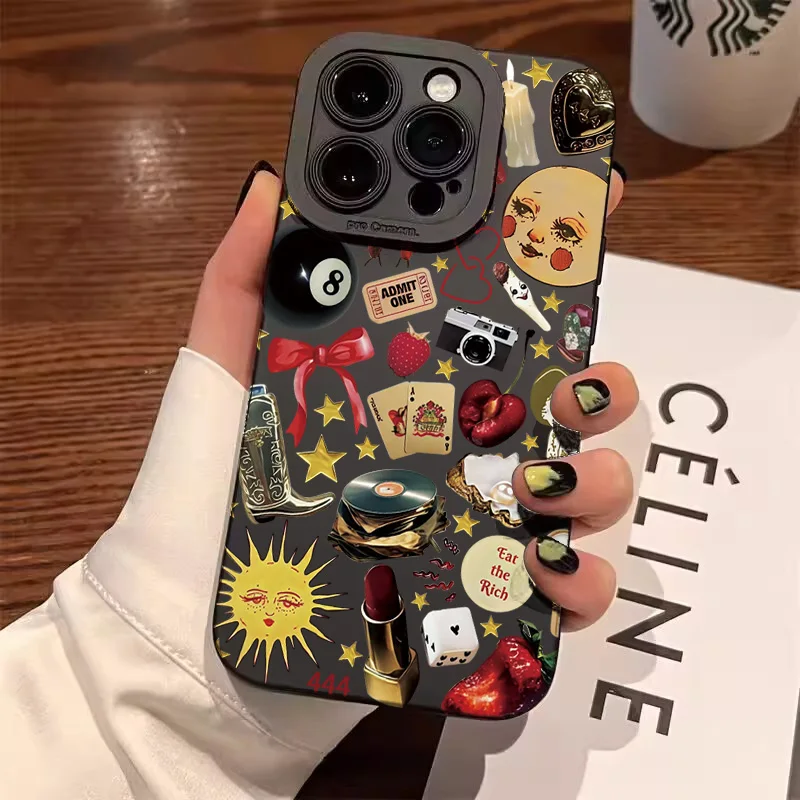 Fashion Black Collage Pattern Eye Design Phone Case For iPhone 17 11 12 13 14 15 16 Pro Max 16E XS X XR 7 8 Plus SE2 Soft Cover
