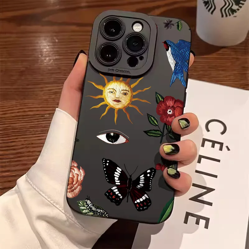 Fashion Black Collage Pattern Eye Design Phone Case For iPhone 17 11 12 13 14 15 16 Pro Max 16E XS X XR 7 8 Plus SE2 Soft Cover
