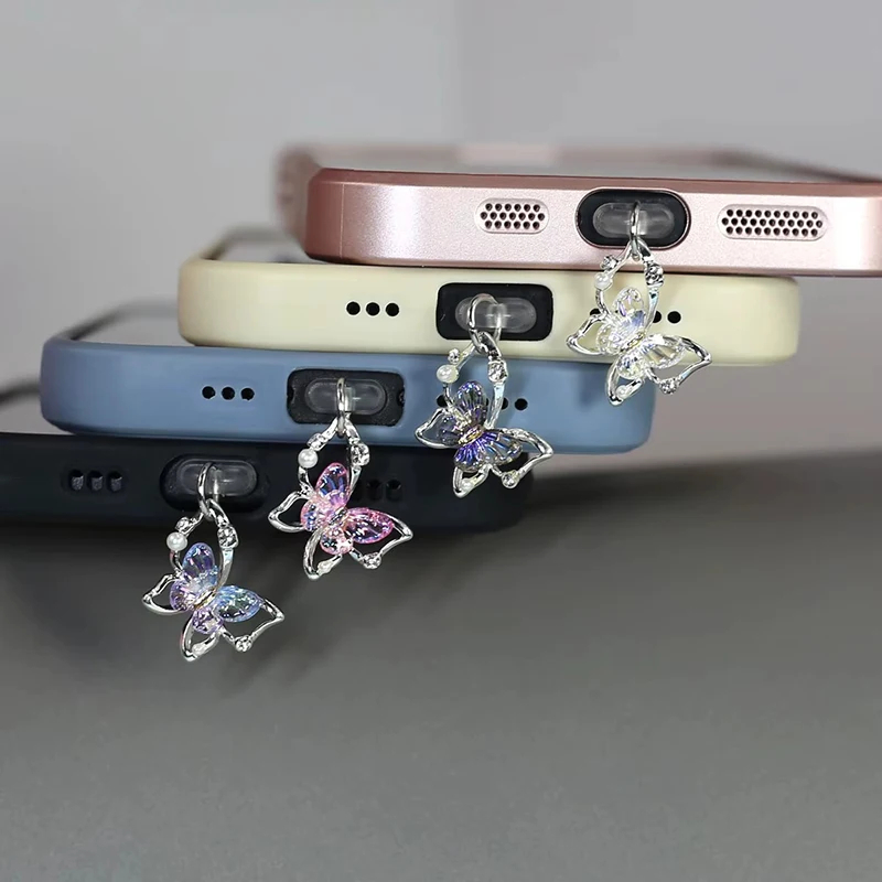 Beautiful Butterfly Phone Dust Plug Accessories Decoration Hanging Pendant for iPhone for Samsung Type-C Charging Port