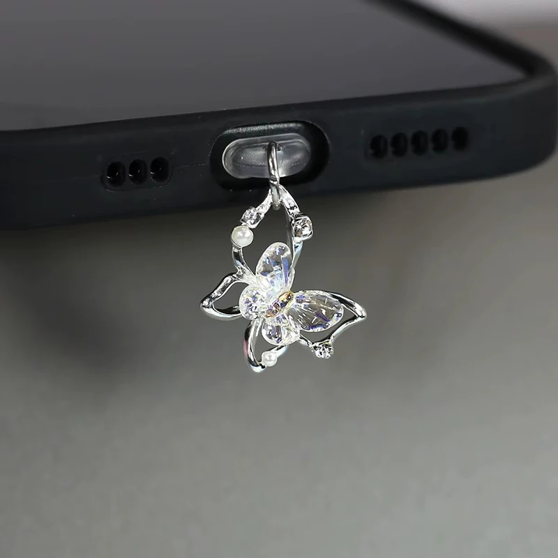 Beautiful Butterfly Phone Dust Plug Accessories Decoration Hanging Pendant for iPhone for Samsung Type-C Charging Port