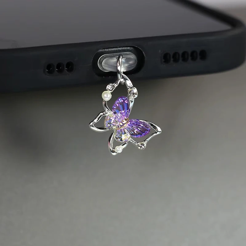 Beautiful Butterfly Phone Dust Plug Accessories Decoration Hanging Pendant for iPhone for Samsung Type-C Charging Port