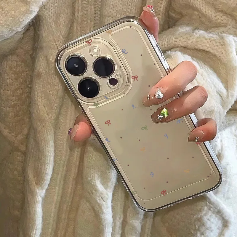 Colorful Small Bow Transparent Phone Case for iPhone 11 12 13 14 15 16 17 Air 18Pro Max Mini XR XS X 7 8 16E Plus SE2 Soft Cover
