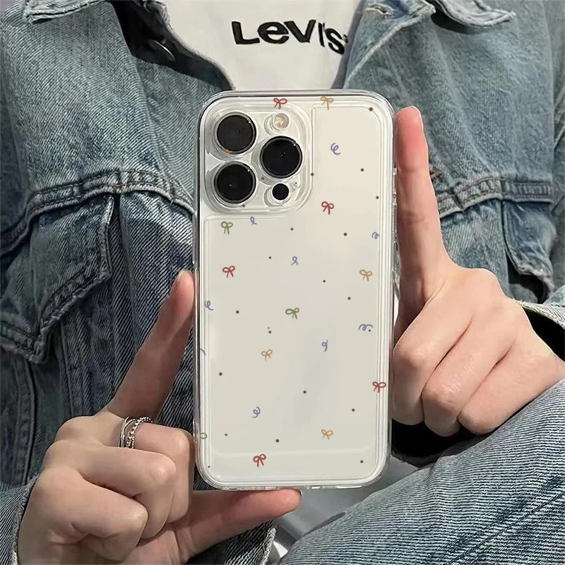 Colorful Small Bow Transparent Phone Case for iPhone 11 12 13 14 15 16 17 Air 18Pro Max Mini XR XS X 7 8 16E Plus SE2 Soft Cover