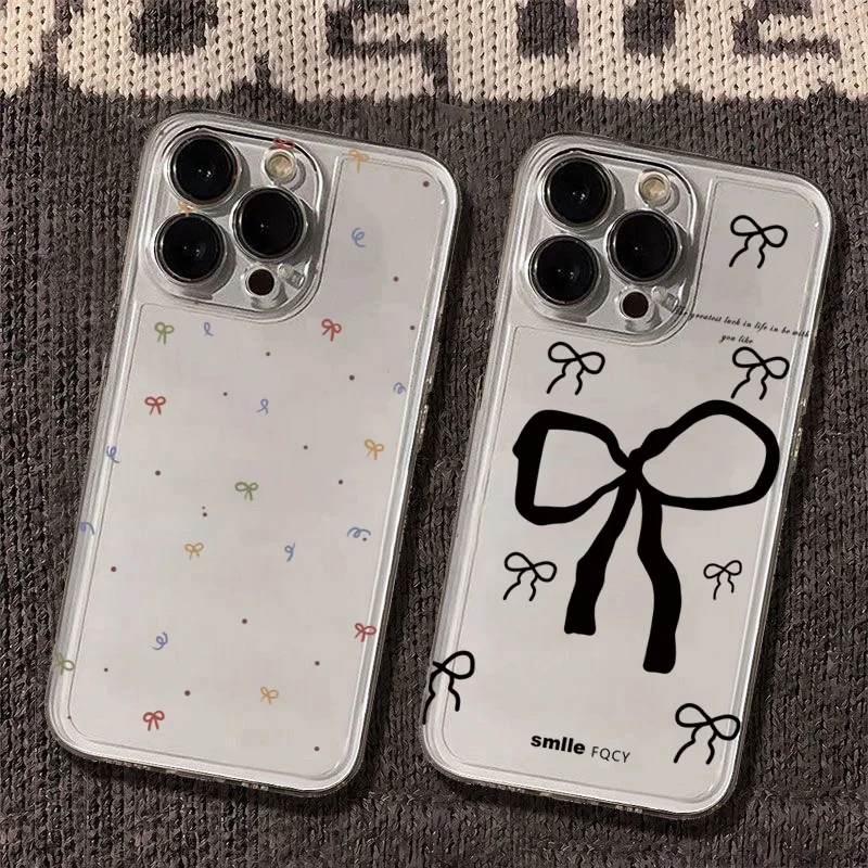 Colorful Small Bow Transparent Phone Case for iPhone 11 12 13 14 15 16 17 Air 18Pro Max Mini XR XS X 7 8 16E Plus SE2 Soft Cover
