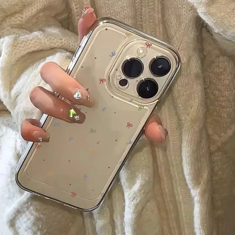 Colorful Small Bow Transparent Phone Case for iPhone 11 12 13 14 15 16 17 Air 18Pro Max Mini XR XS X 7 8 16E Plus SE2 Soft Cover