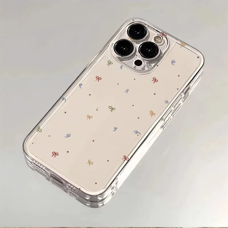 Colorful Small Bow Transparent Phone Case for iPhone 11 12 13 14 15 16 17 Air 18Pro Max Mini XR XS X 7 8 16E Plus SE2 Soft Cover