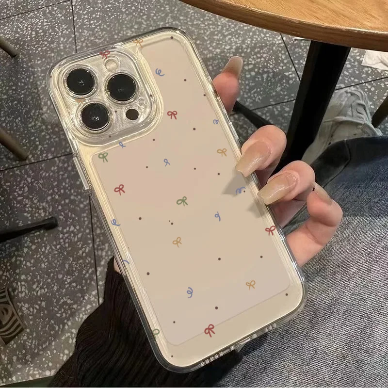 Colorful Small Bow Transparent Phone Case for iPhone 11 12 13 14 15 16 17 Air 18Pro Max Mini XR XS X 7 8 16E Plus SE2 Soft Cover