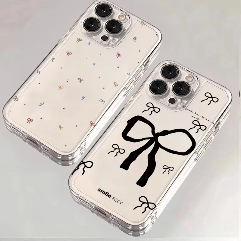 Colorful Small Bow Transparent Phone Case for iPhone 11 12 13 14 15 16 17 Air 18Pro Max Mini XR XS X 7 8 16E Plus SE2 Soft Cover