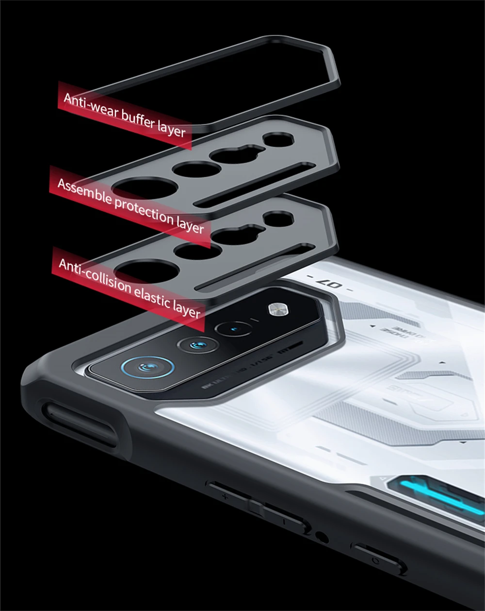 ASUS ROG Phone Case 7 6 Pro Phone 7 Ultimate Jacketing PC&TPU Airbags Shockproof Shell,Back Transparent Lens Protection Cover
