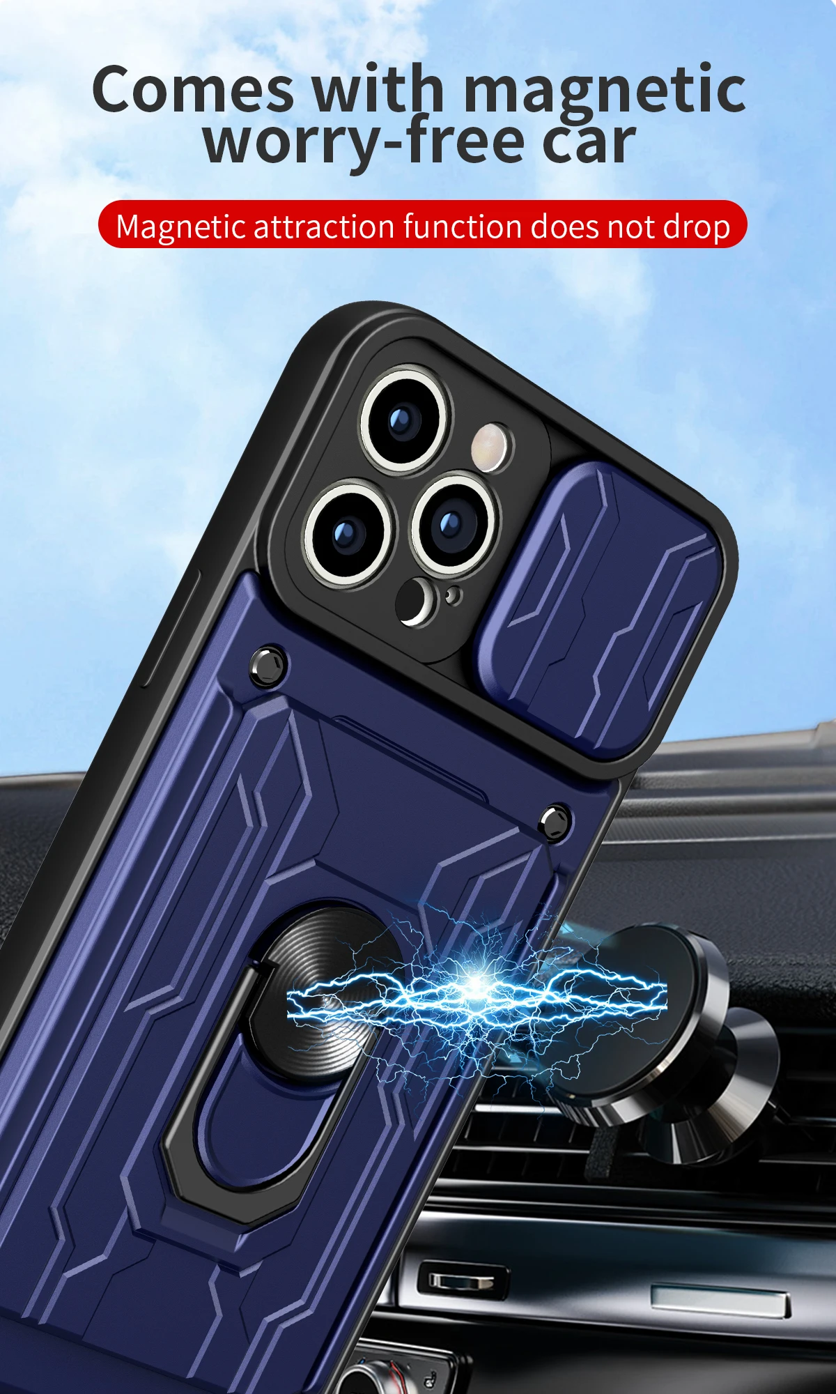 Hidden Slide Card Slot Lens Protective Case For iPhone 17 16 15 14 13 Pro Max 12 11 XR XS MAX 8 7 Plus SE 2022 Magnet Ring Cases
