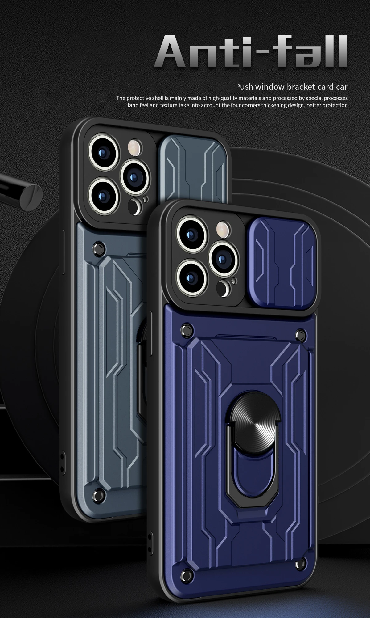 Hidden Slide Card Slot Lens Protective Case For iPhone 17 16 15 14 13 Pro Max 12 11 XR XS MAX 8 7 Plus SE 2022 Magnet Ring Cases