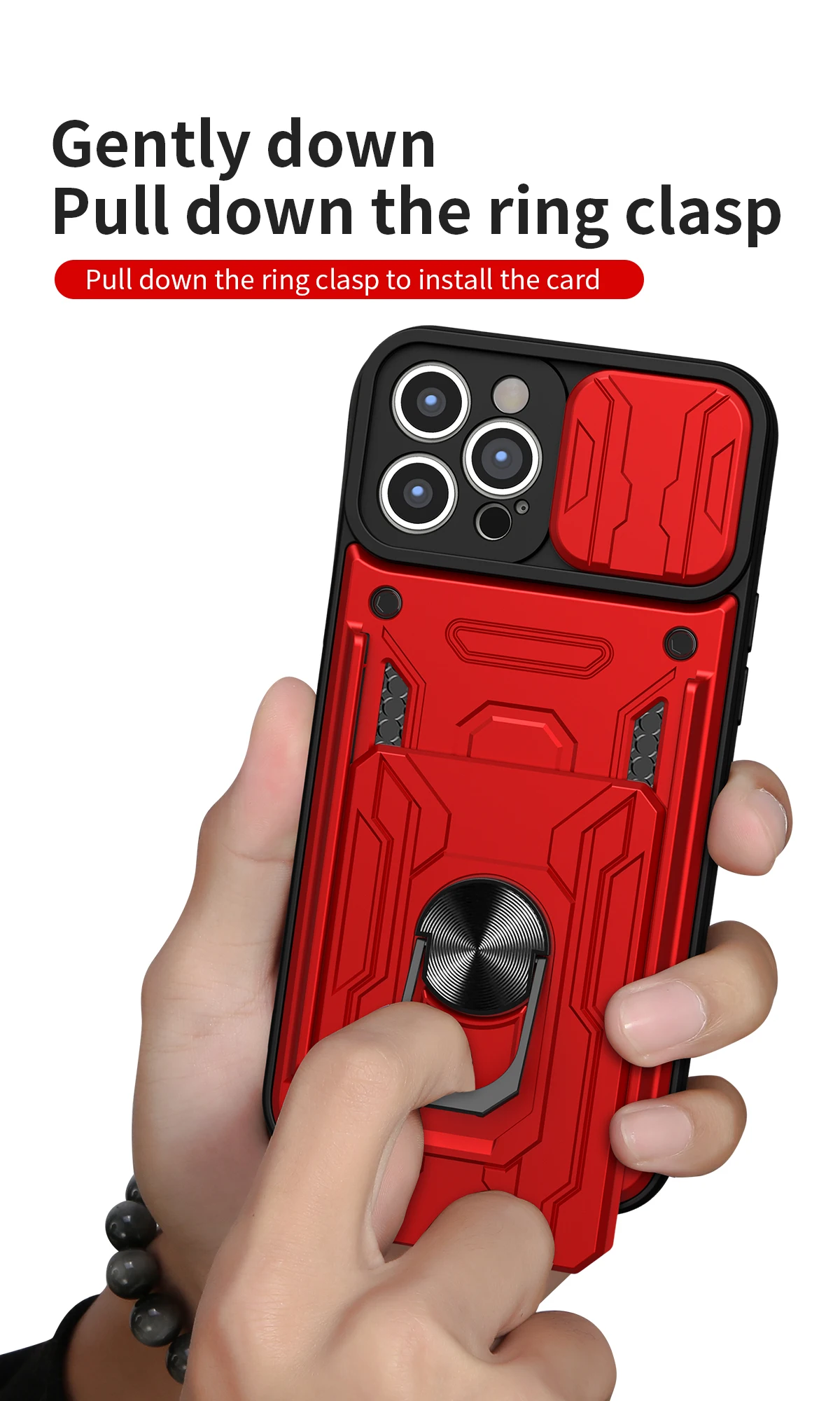 Hidden Slide Card Slot Lens Protective Case For iPhone 17 16 15 14 13 Pro Max 12 11 XR XS MAX 8 7 Plus SE 2022 Magnet Ring Cases