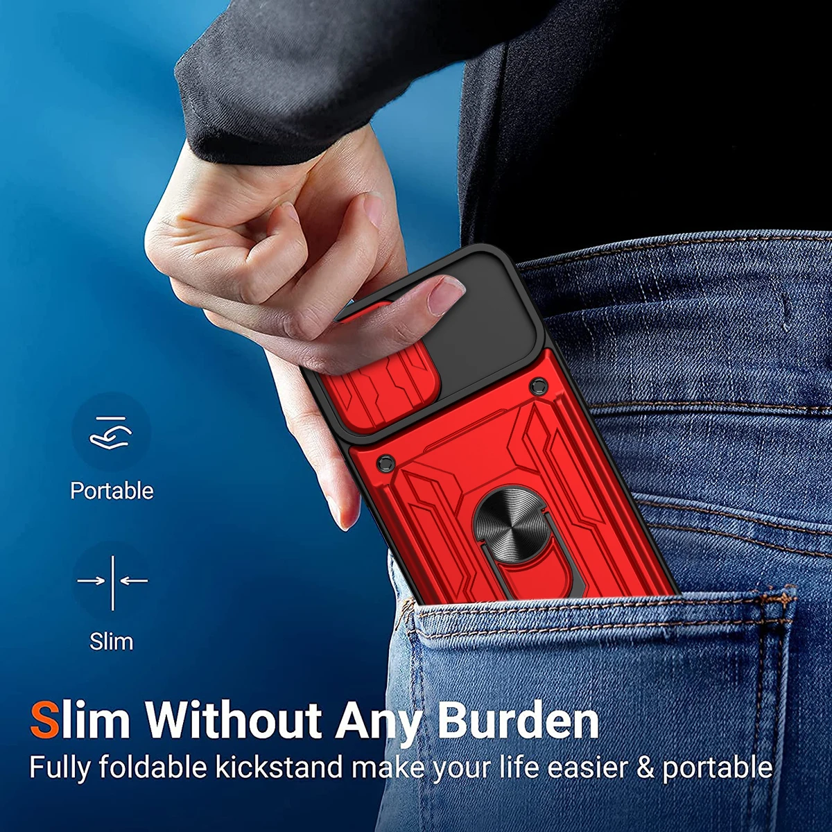 Hidden Slide Card Slot Lens Protective Case For iPhone 17 16 15 14 13 Pro Max 12 11 XR XS MAX 8 7 Plus SE 2022 Magnet Ring Cases