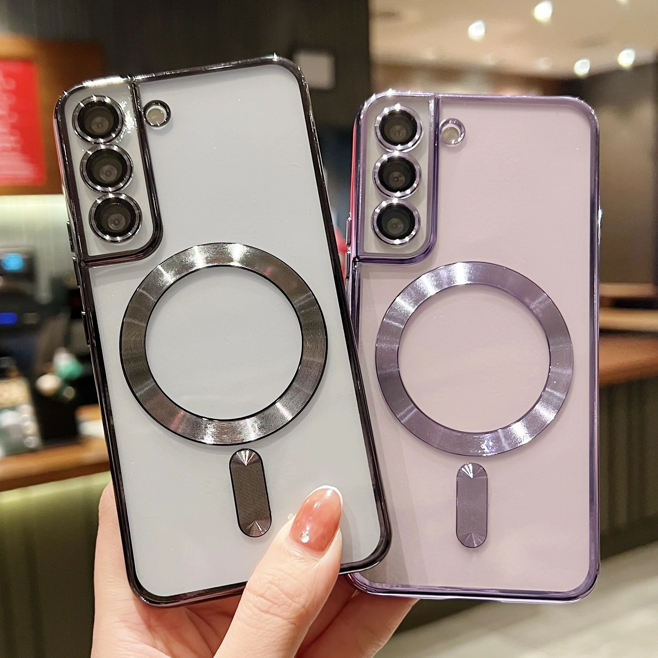 Luxury Plating For MagSafe Magnetic Case For Samsung Galaxy S20 S21 S22 S23 S24 Ultra Plus Case Wireless Charge Silicone Cover