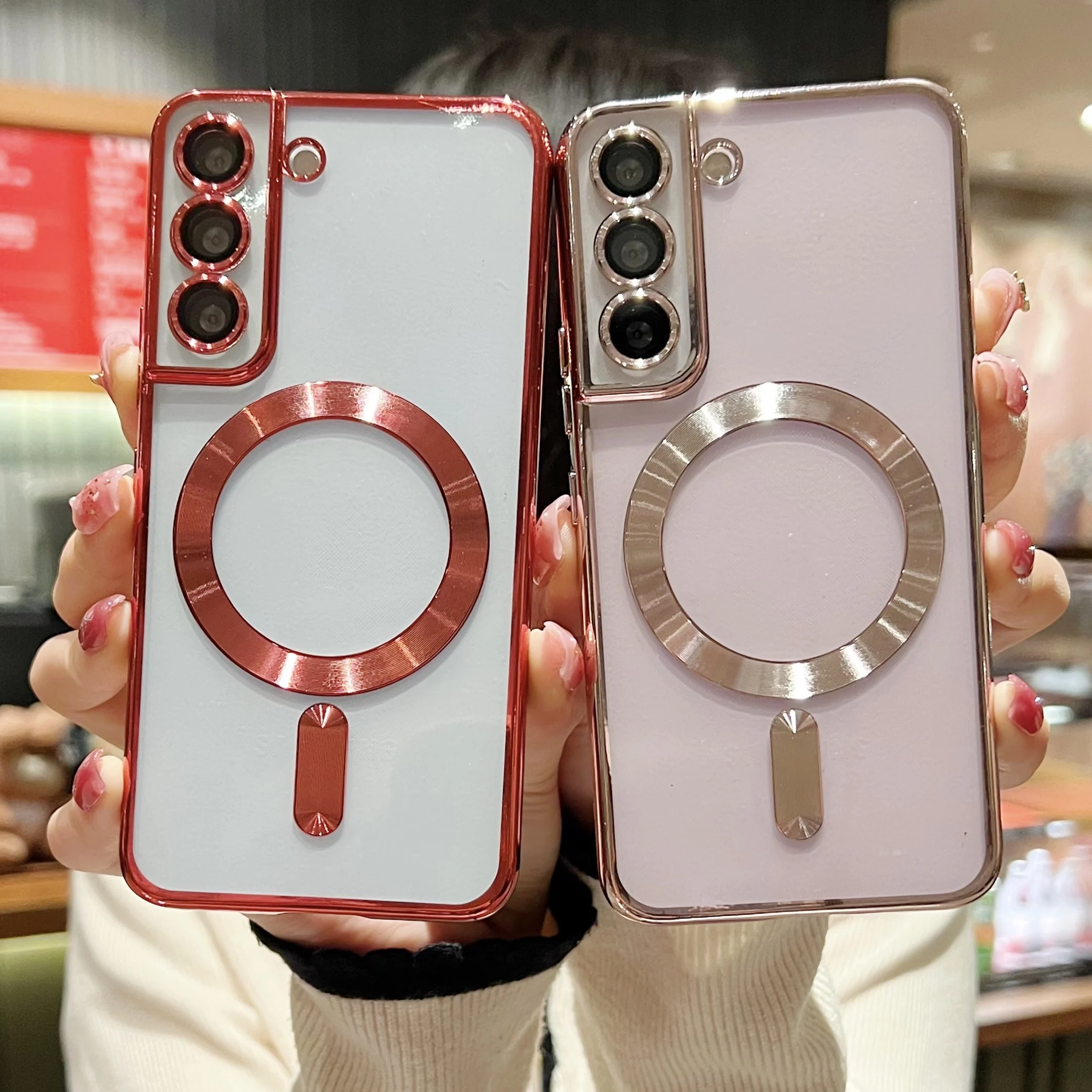 Luxury Plating For MagSafe Magnetic Case For Samsung Galaxy S20 S21 S22 S23 S24 Ultra Plus Case Wireless Charge Silicone Cover