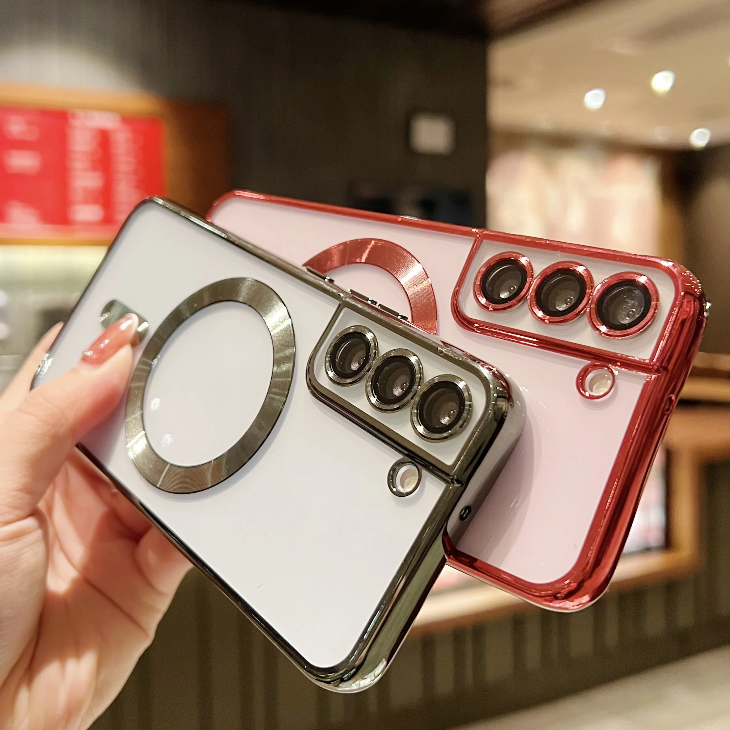 Luxury Plating For MagSafe Magnetic Case For Samsung Galaxy S20 S21 S22 S23 S24 Ultra Plus Case Wireless Charge Silicone Cover