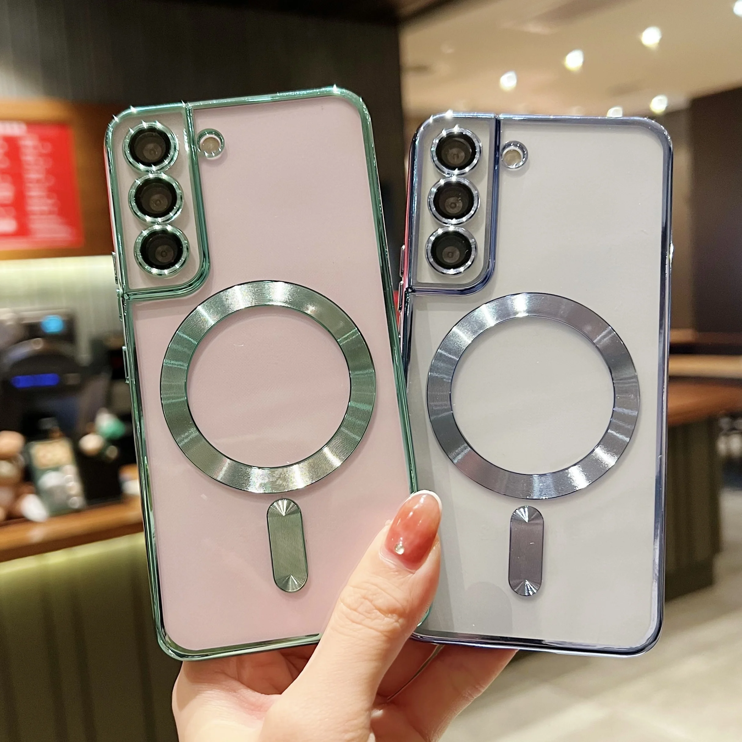 Luxury Plating For MagSafe Magnetic Case For Samsung Galaxy S20 S21 S22 S23 S24 Ultra Plus Case Wireless Charge Silicone Cover