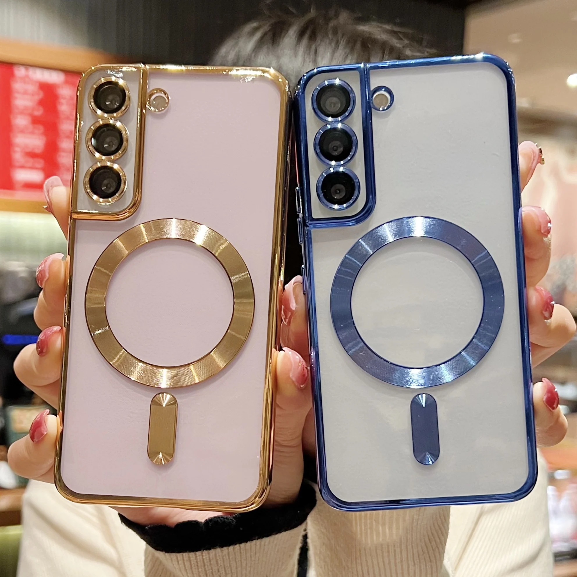 Luxury Plating For MagSafe Magnetic Case For Samsung Galaxy S20 S21 S22 S23 S24 Ultra Plus Case Wireless Charge Silicone Cover