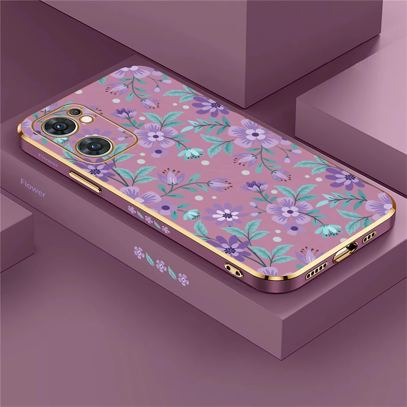 Plating Silicone Case For OPPO Find X5 Lite X3 X2 NEO F11 F5 F7 F9 F17 Pro F15 F19 F23 F21 F1S Shockproof Flowers Cover