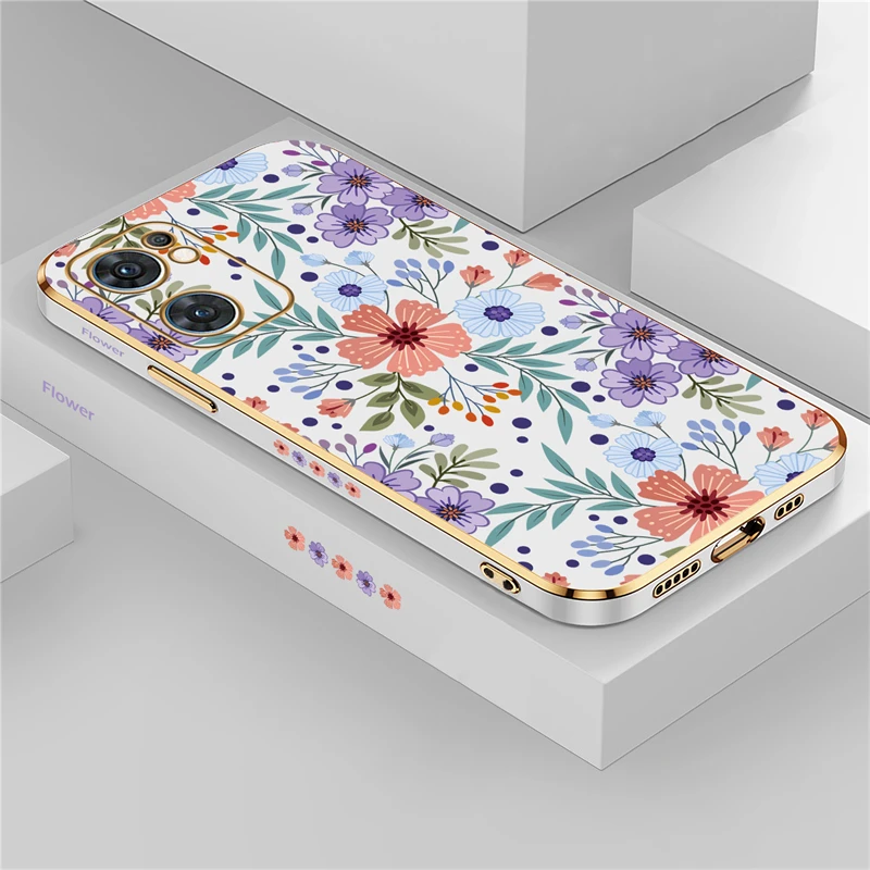 Plating Silicone Case For OPPO Find X5 Lite X3 X2 NEO F11 F5 F7 F9 F17 Pro F15 F19 F23 F21 F1S Shockproof Flowers Cover