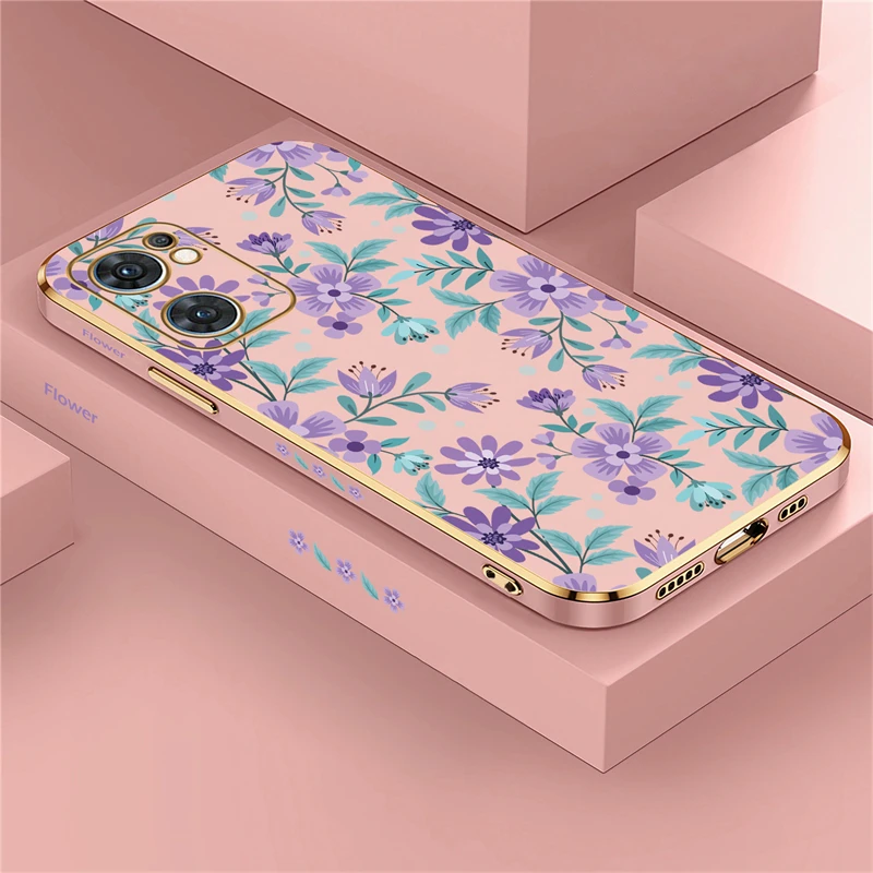 Plating Silicone Case For OPPO Find X5 Lite X3 X2 NEO F11 F5 F7 F9 F17 Pro F15 F19 F23 F21 F1S Shockproof Flowers Cover