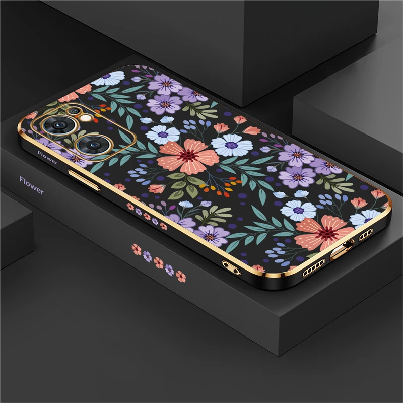 Plating Silicone Case For OPPO Find X5 Lite X3 X2 NEO F11 F5 F7 F9 F17 Pro F15 F19 F23 F21 F1S Shockproof Flowers Cover