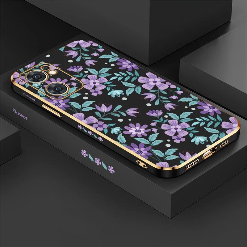 Plating Silicone Case For OPPO Find X5 Lite X3 X2 NEO F11 F5 F7 F9 F17 Pro F15 F19 F23 F21 F1S Shockproof Flowers Cover