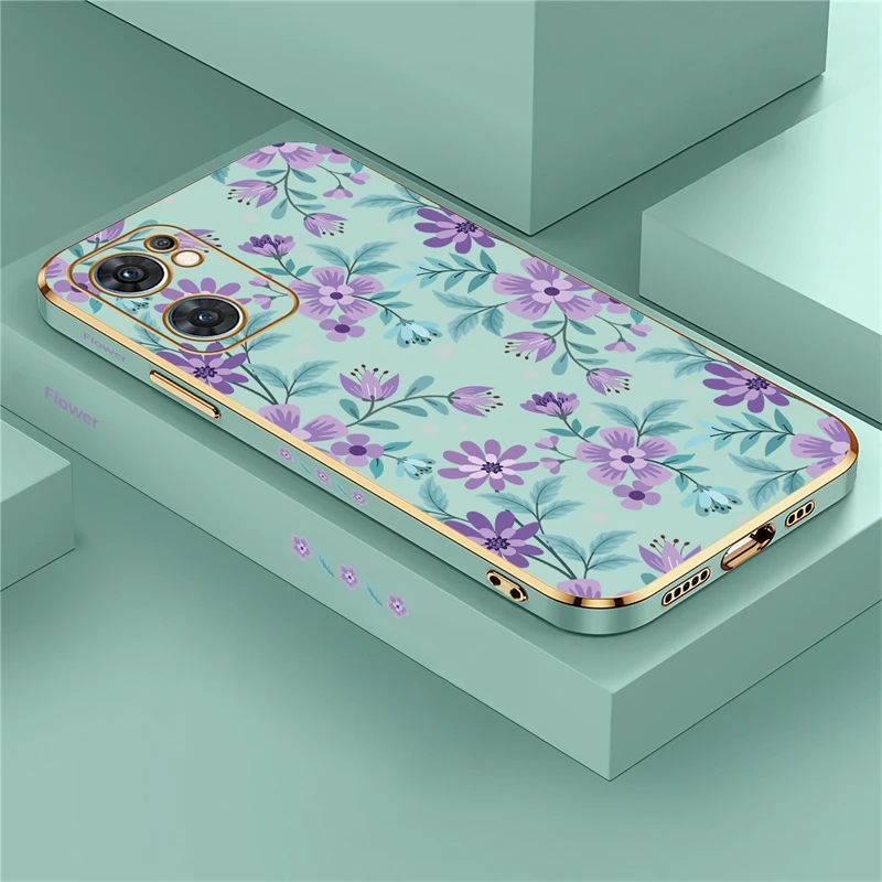 Plating Silicone Case For OPPO Find X5 Lite X3 X2 NEO F11 F5 F7 F9 F17 Pro F15 F19 F23 F21 F1S Shockproof Flowers Cover