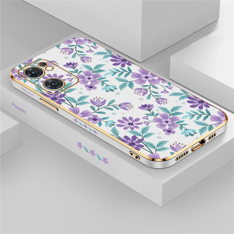 Plating Silicone Case For OPPO Find X5 Lite X3 X2 NEO F11 F5 F7 F9 F17 Pro F15 F19 F23 F21 F1S Shockproof Flowers Cover