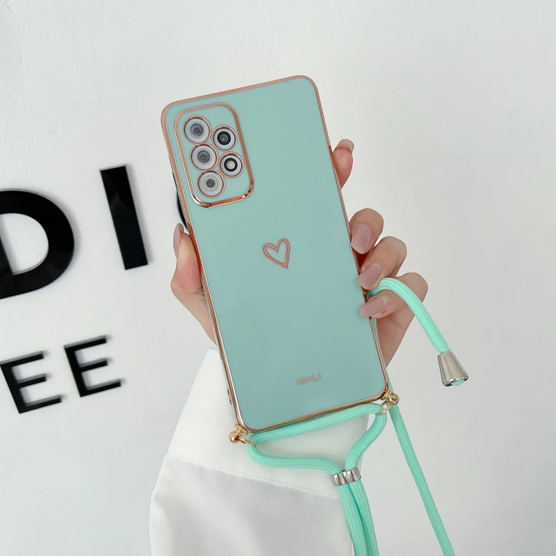 Love Heart Crossbody Lanyard Strap Phone Case For Samsung Galaxy S21 S20 S22 S23 S24 S10 S9 S8 Note 10 20 Plus Ultra Fe Cover