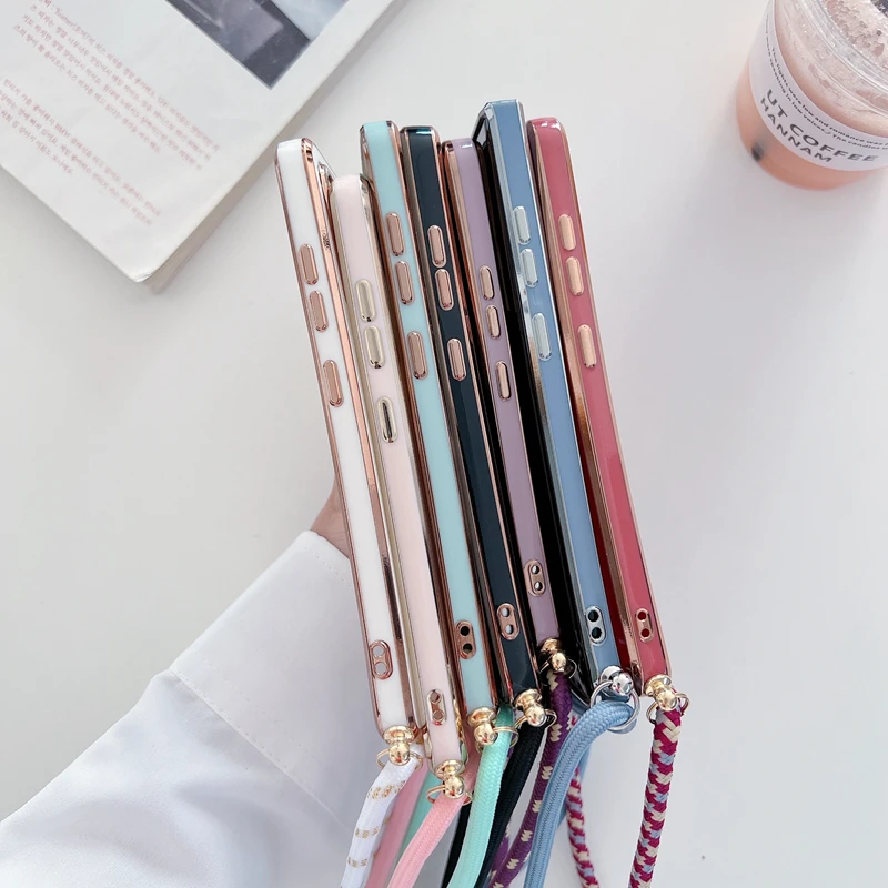 Love Heart Crossbody Lanyard Strap Phone Case For Samsung Galaxy S21 S20 S22 S23 S24 S10 S9 S8 Note 10 20 Plus Ultra Fe Cover