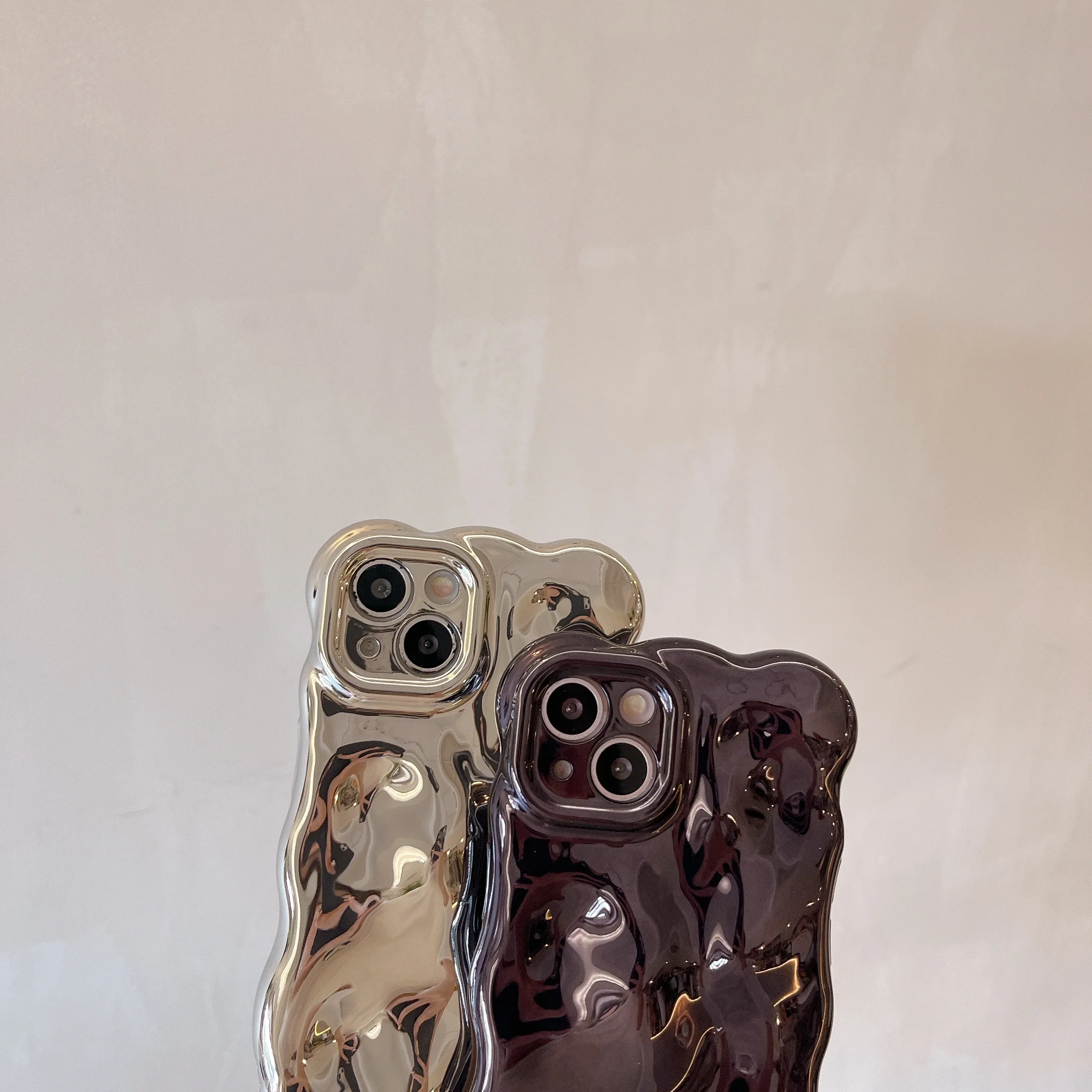 Luxury Wavy 3D Meteorite Texture Plating Silver Case for iPhone 11 12 13 14 15 Pro Max Anti-Fall Full Protection Glossy Cover