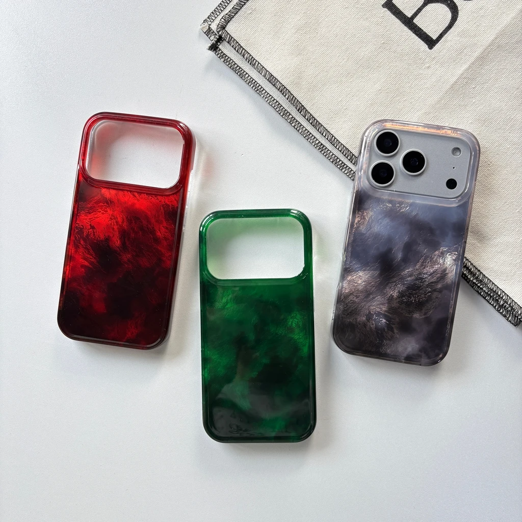 Beautiful Red Green Gradation Smudged Contrast Color Glacier Texture Protection Phone Case for iPhone 13 14 15 16 17 Pro Max