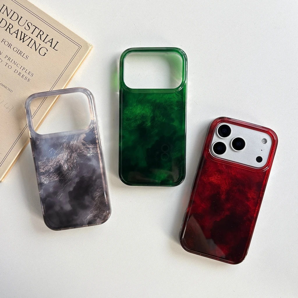 Beautiful Red Green Gradation Smudged Contrast Color Glacier Texture Protection Phone Case for iPhone 13 14 15 16 17 Pro Max