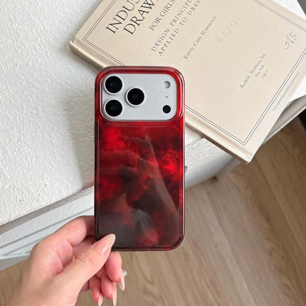 Beautiful Red Green Gradation Smudged Contrast Color Glacier Texture Protection Phone Case for iPhone 13 14 15 16 17 Pro Max
