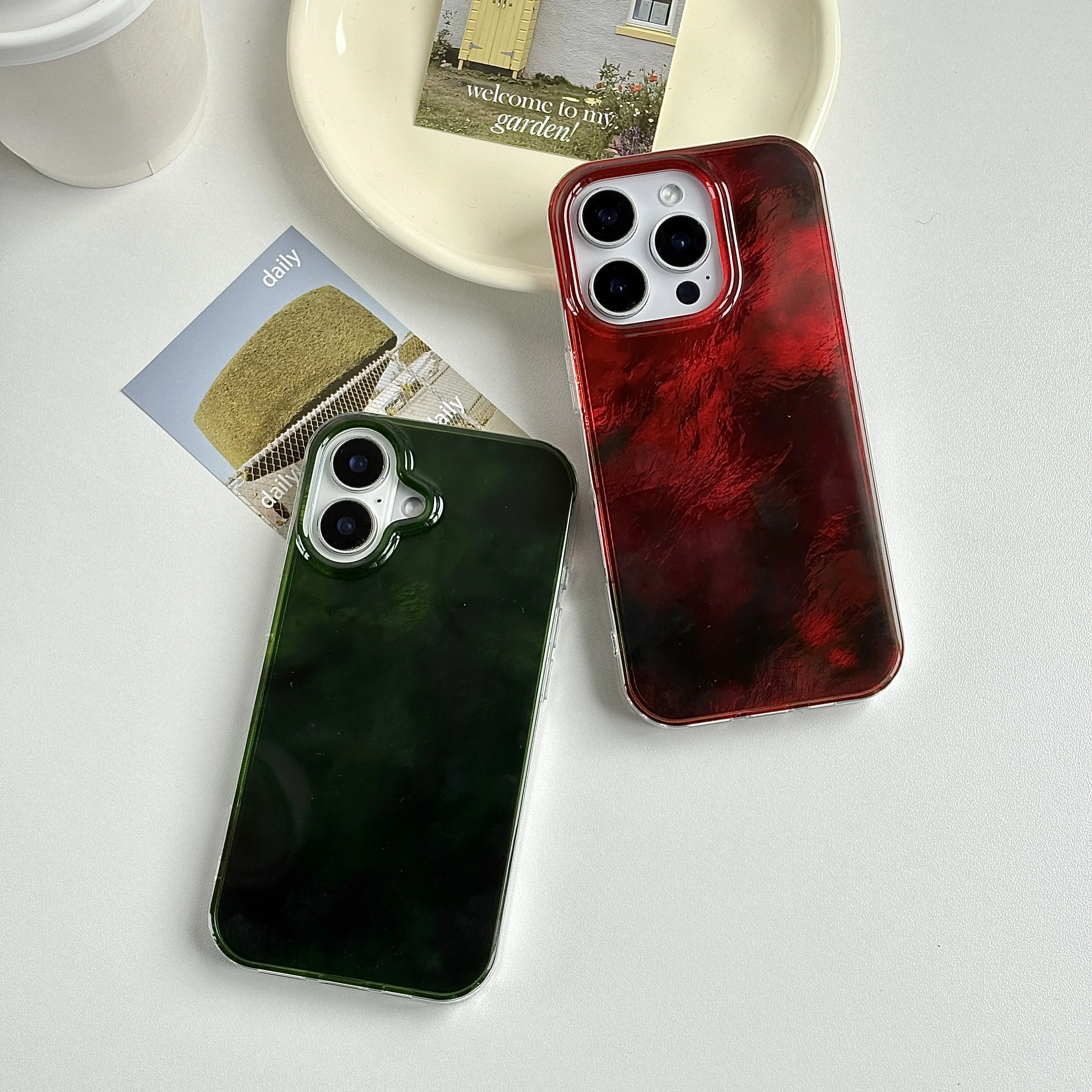 Beautiful Red Green Gradation Smudged Contrast Color Glacier Texture Protection Phone Case for iPhone 13 14 15 16 17 Pro Max