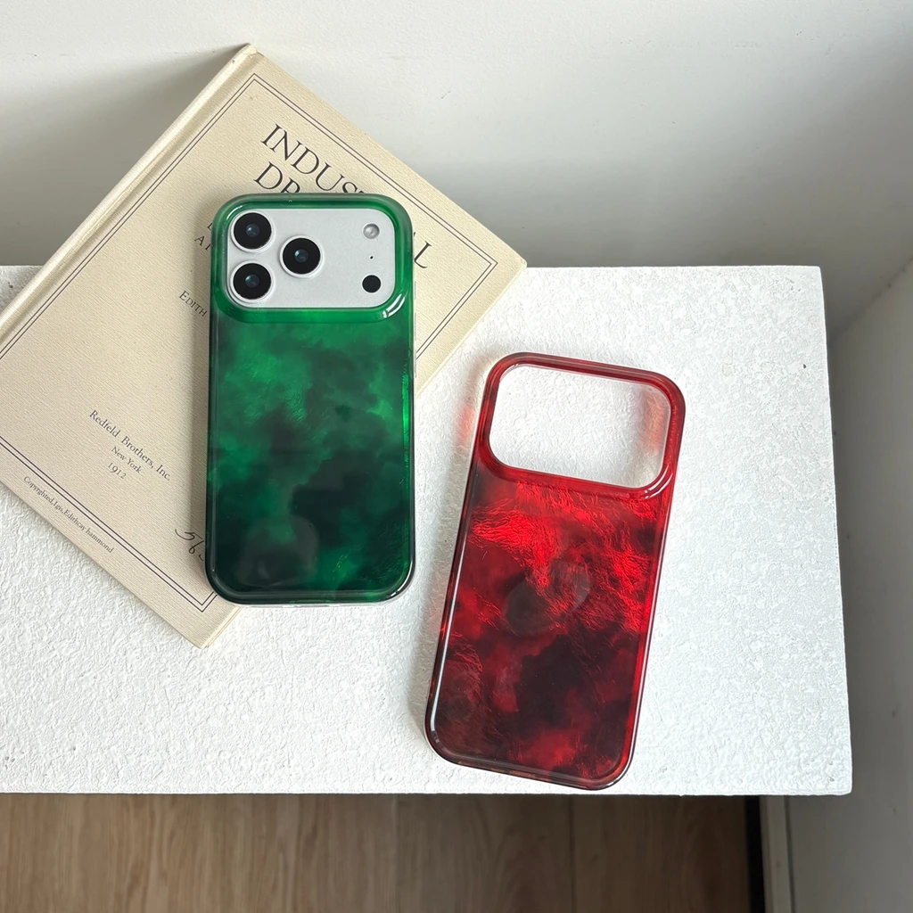 Beautiful Red Green Gradation Smudged Contrast Color Glacier Texture Protection Phone Case for iPhone 13 14 15 16 17 Pro Max