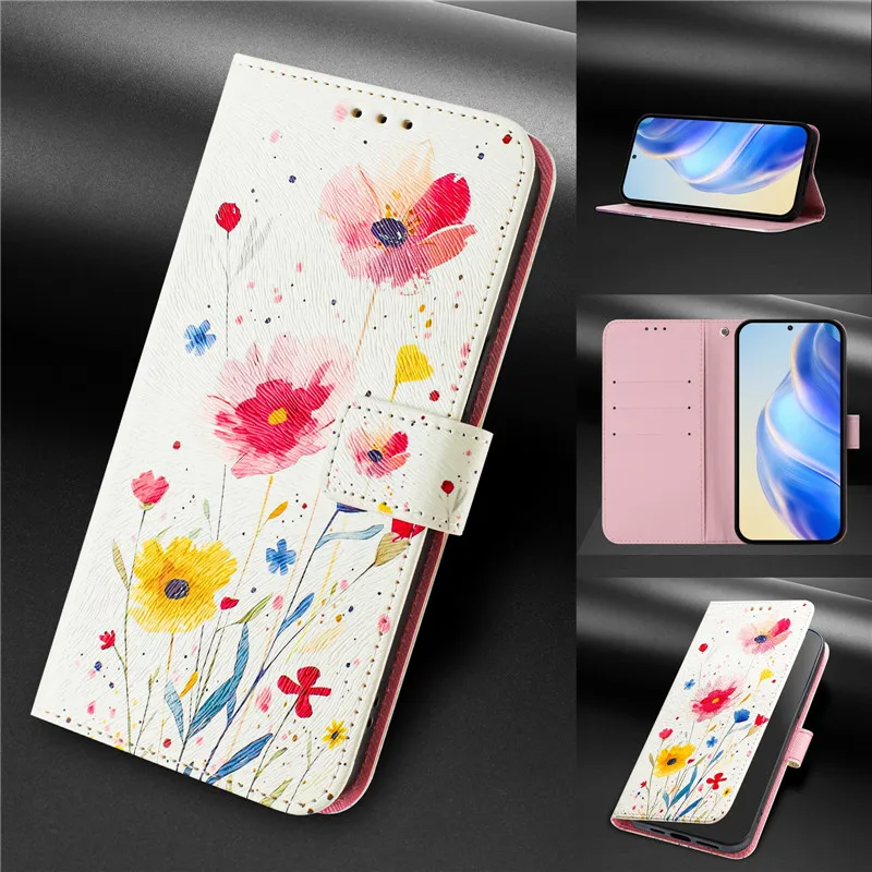 Retro Flower Design Wallet Leather Case For OPPO Reno13 F FS Reno 13F 4G 13 Pro 5G Reno13F Coque Magnetic Flip Cover Phone Bags