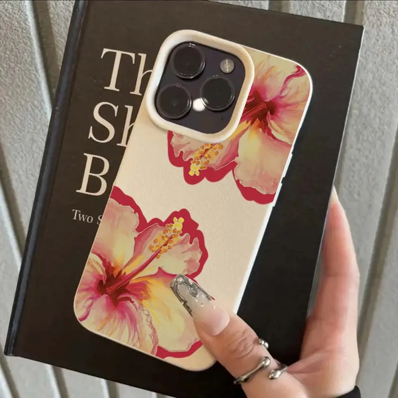 Elegant Pink Hibiscus Flower Lichee Silicone Phone Case For iPhone 17 16 Pro Max XS X XR 15 14 13 12 11 16 Plus Cover Soft Funda