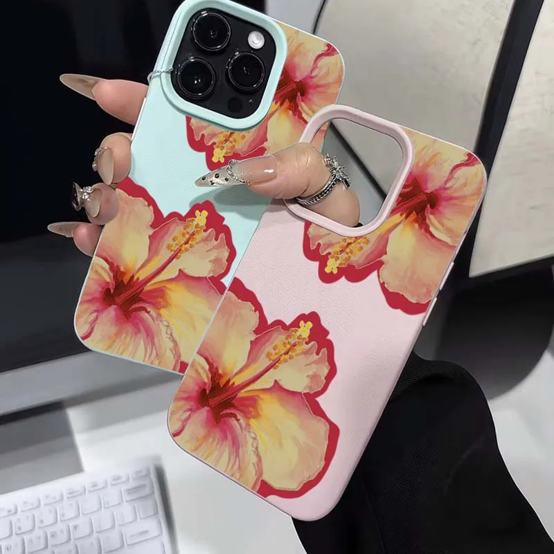 Elegant Pink Hibiscus Flower Lichee Silicone Phone Case For iPhone 17 16 Pro Max XS X XR 15 14 13 12 11 16 Plus Cover Soft Funda