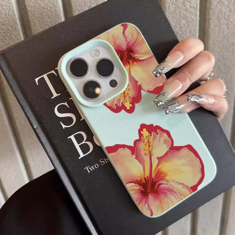 Elegant Pink Hibiscus Flower Lichee Silicone Phone Case For iPhone 17 16 Pro Max XS X XR 15 14 13 12 11 16 Plus Cover Soft Funda