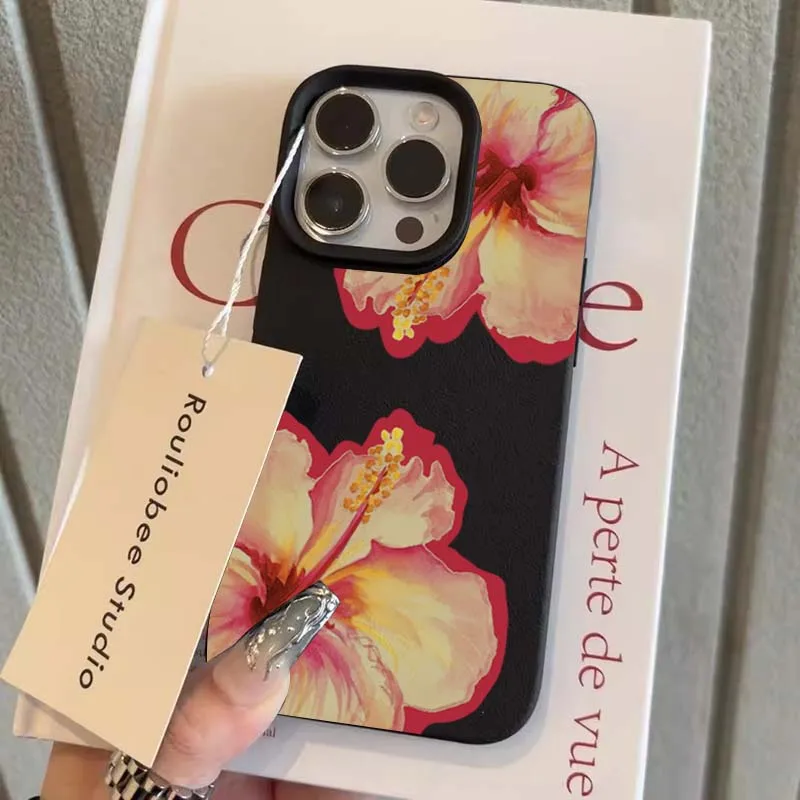 Elegant Pink Hibiscus Flower Lichee Silicone Phone Case For iPhone 17 16 Pro Max XS X XR 15 14 13 12 11 16 Plus Cover Soft Funda