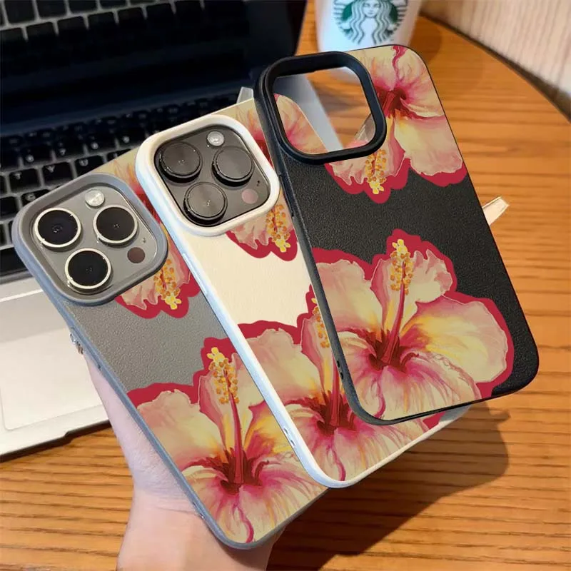 Elegant Pink Hibiscus Flower Lichee Silicone Phone Case For iPhone 17 16 Pro Max XS X XR 15 14 13 12 11 16 Plus Cover Soft Funda