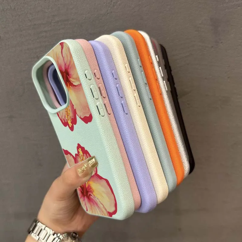 Elegant Pink Hibiscus Flower Lichee Silicone Phone Case For iPhone 17 16 Pro Max XS X XR 15 14 13 12 11 16 Plus Cover Soft Funda